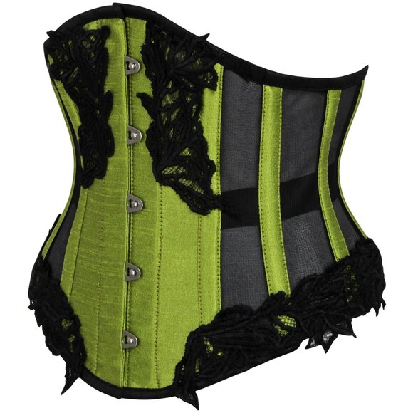 CorsetStory Green Underbust Corset With Black Mesh - Picture 4 of 5